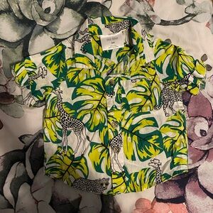 okie dokie baby boy 3 months button up short sleeve top - cheetah, giraffe, palm